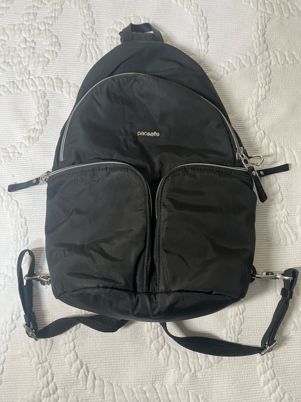 Pacsafe Black Nylon Crossbody Backpack - Anti-Theft Travel Bag